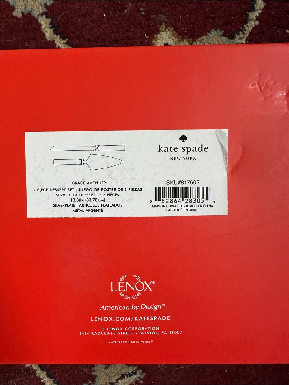 Lenox NWT and box kate spade Silver Cake Knife and Server Set never used - Picture 4 of 16